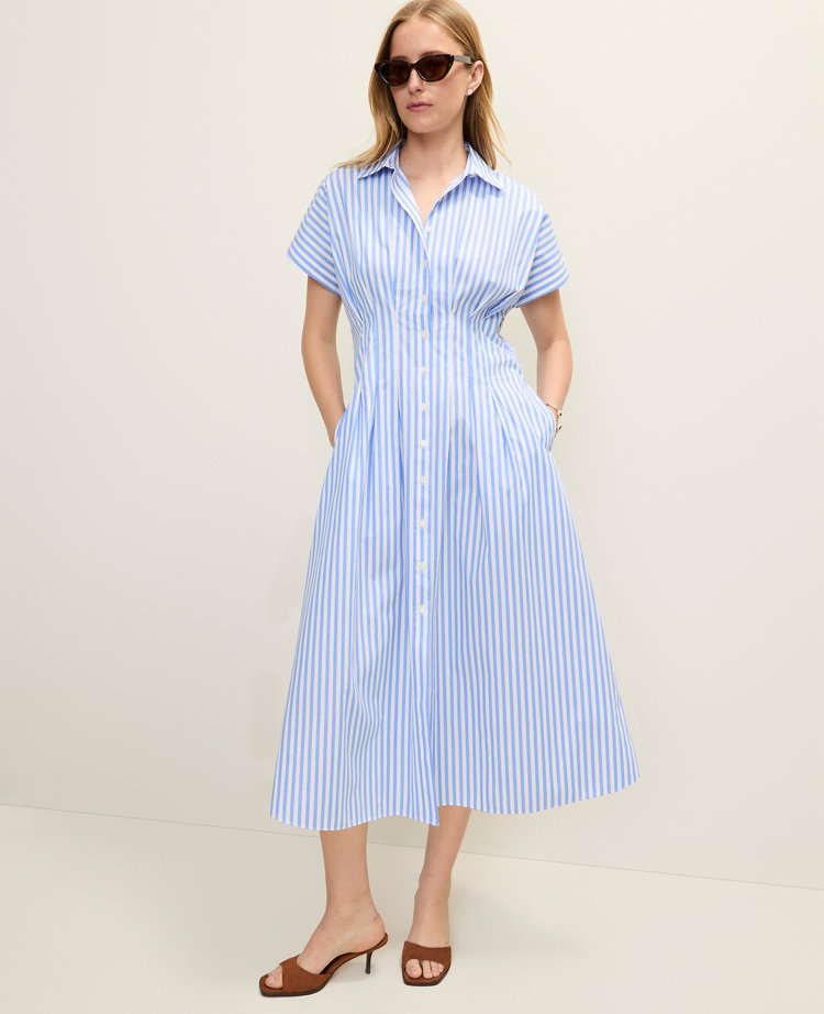 Weekend Striped Pleated Midi Shirtdress
