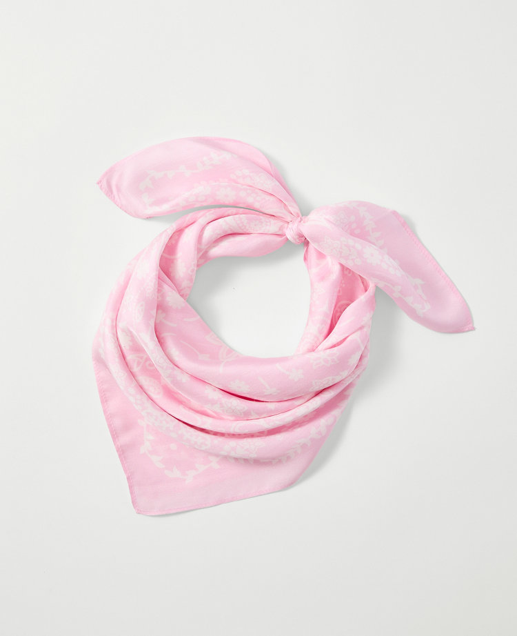 Ann Taylor Bandana Print Silk Scarf Corsage Pink Women's