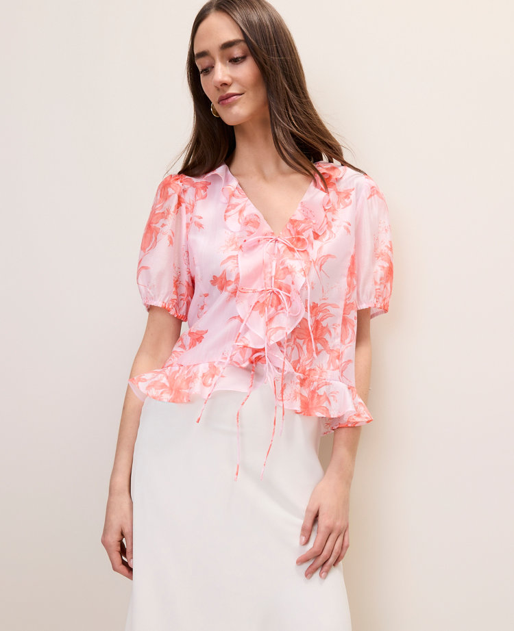 Floral Ruffle Trim Blouse