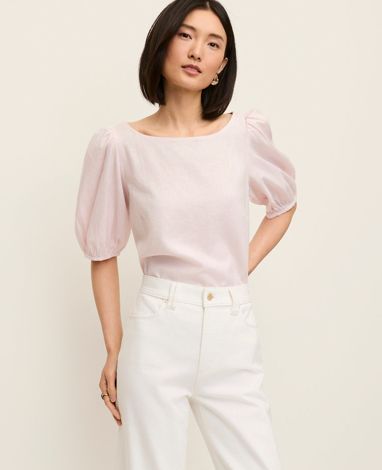 Linen Blend Boatneck Popover