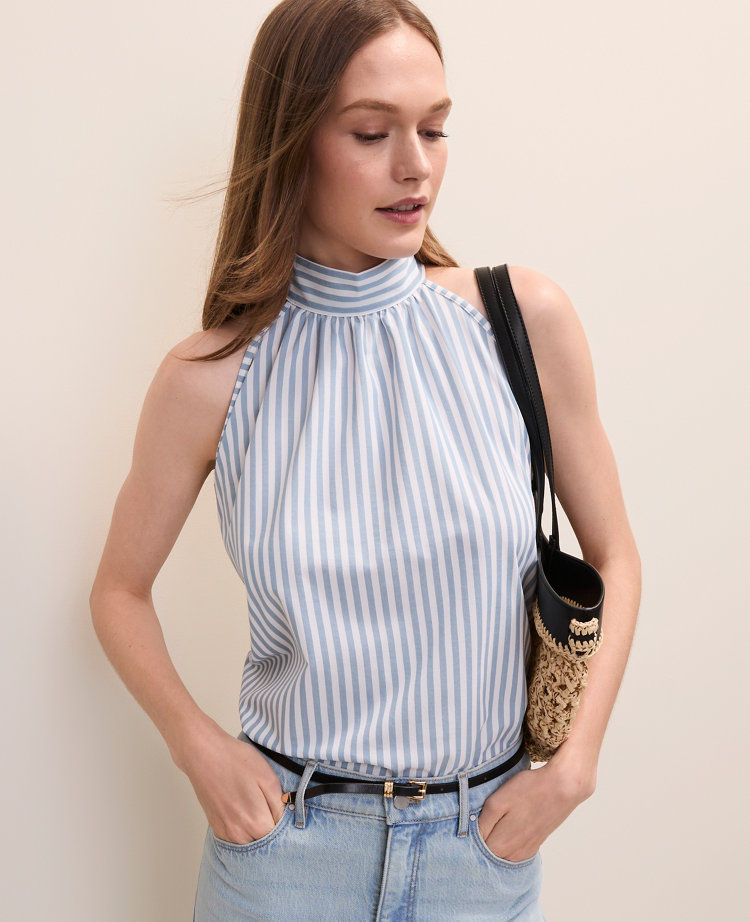 Striped Mock Neck Halter Top
