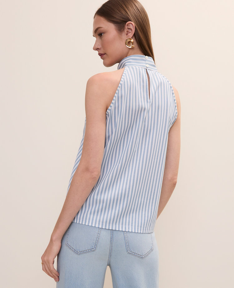 Striped Mock Neck Halter Top