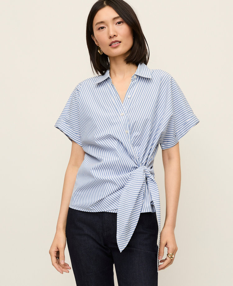 Striped Tie Waist Shirt