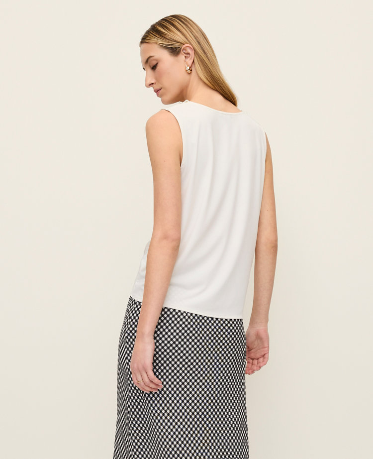 Petite Mixed Media V-neck Ruffle Shell