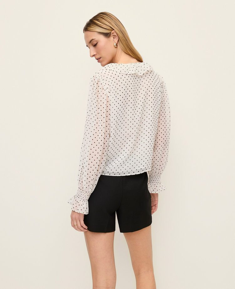 Micro Dot Ruffle Trim Blouse