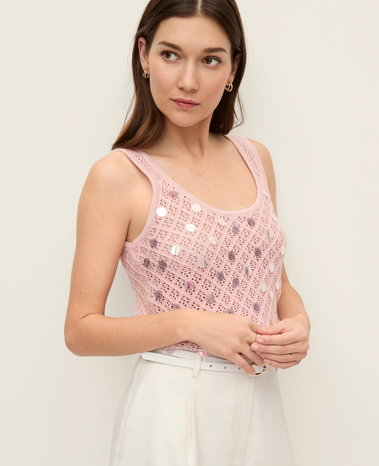 Sequin Pointelle Sweater Tank Top