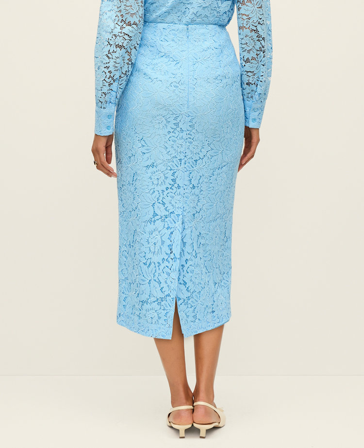 Ann Taylor Petite Lace Column Midi Skirt Blue Air Women's