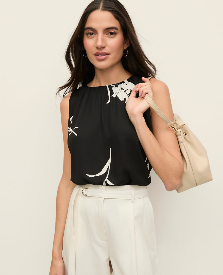 Petite Floral Mixed Media Gathered Top