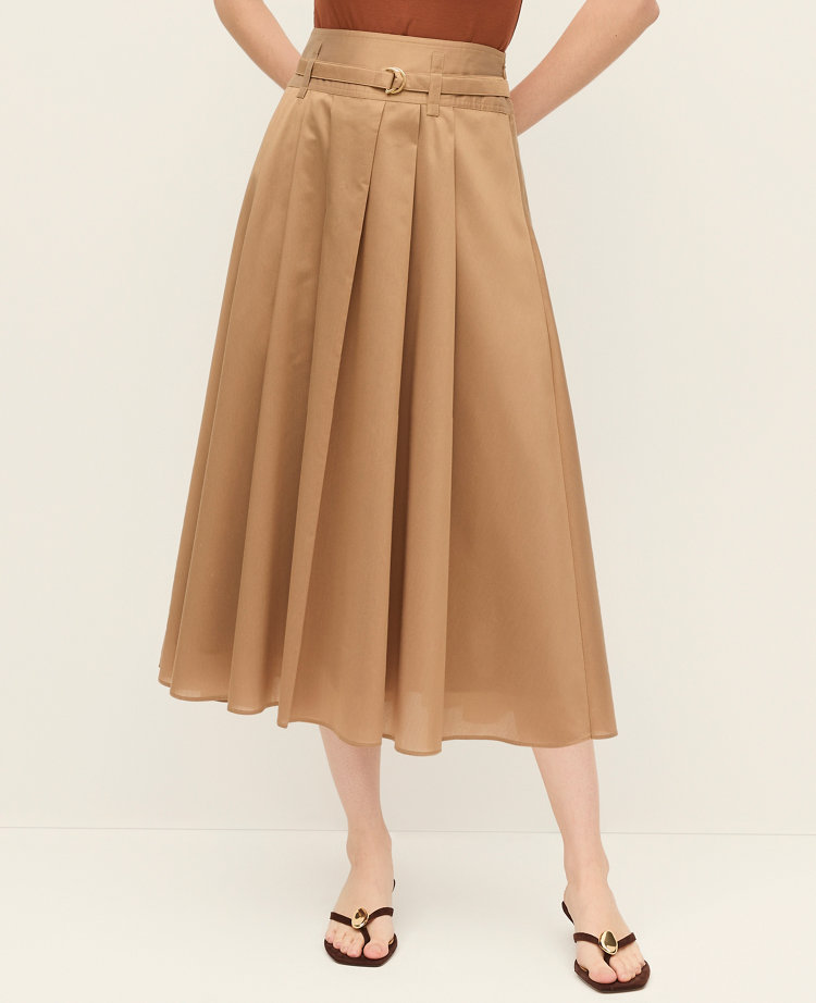 Petite Belted Pleated Midi Skirt