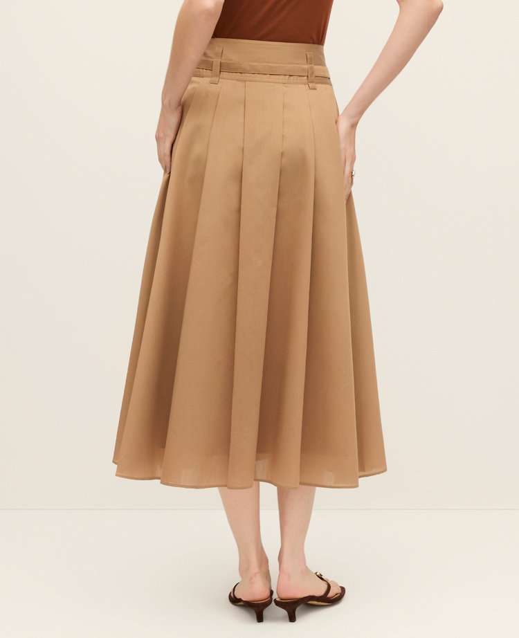 Petite Belted Pleated Midi Skirt