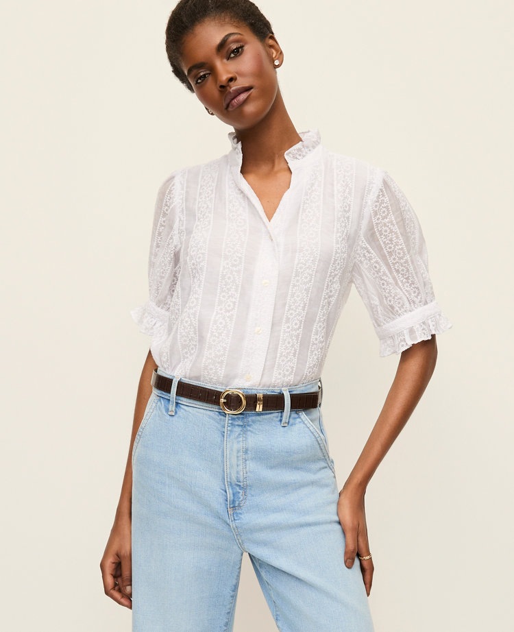 Petite Eyelet Ruffle Collar Shirt