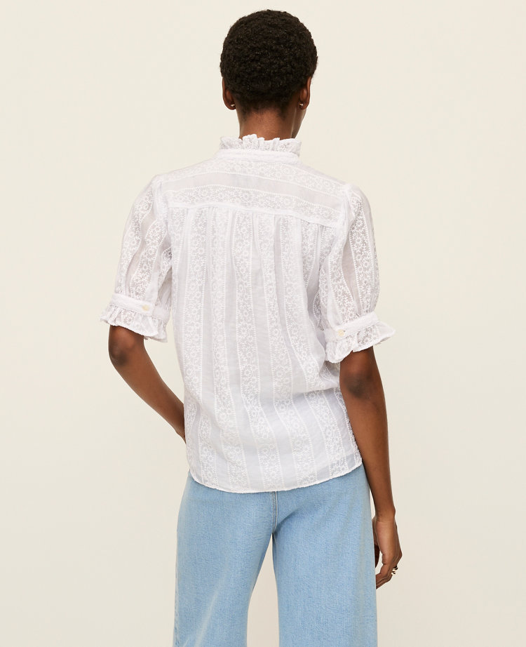 Petite Eyelet Ruffle Collar Shirt