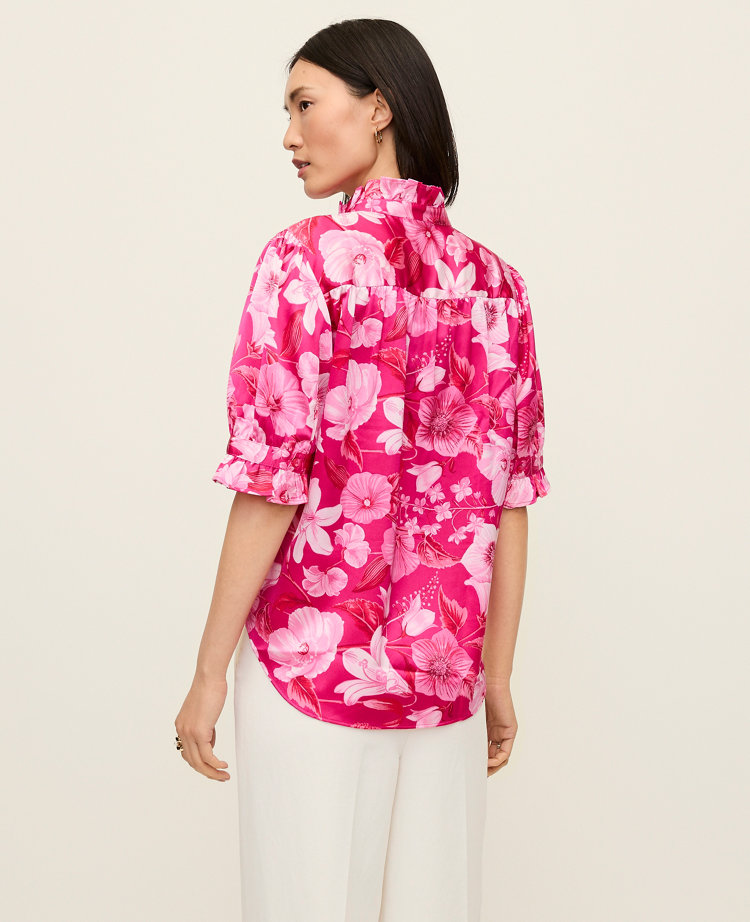 Petite Floral Ruffle Collar Blouse