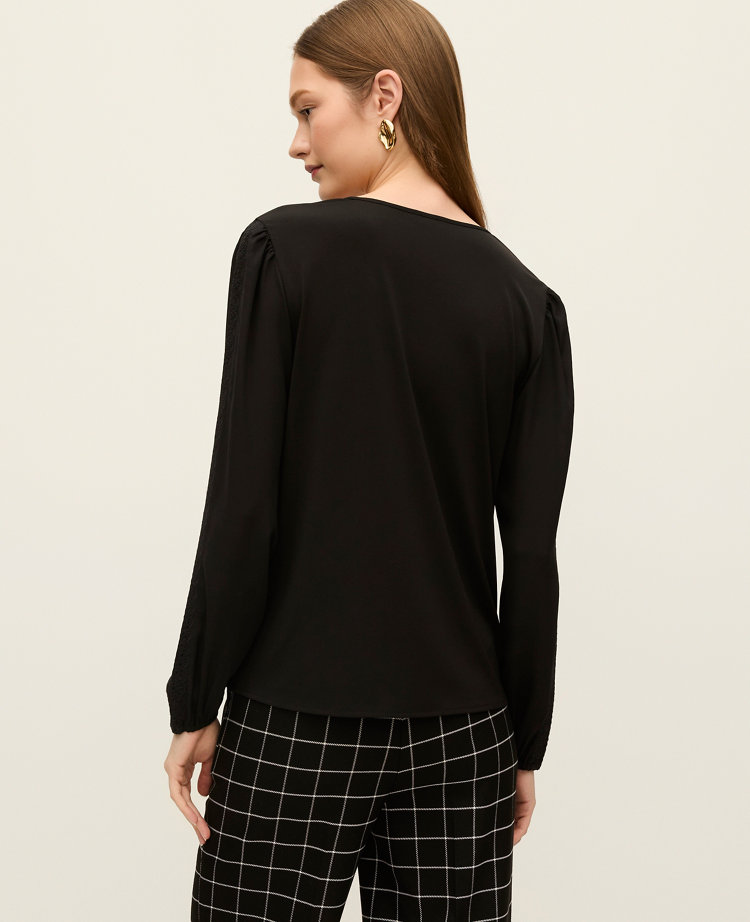 Petite Mixed Media Embroidered Blouse