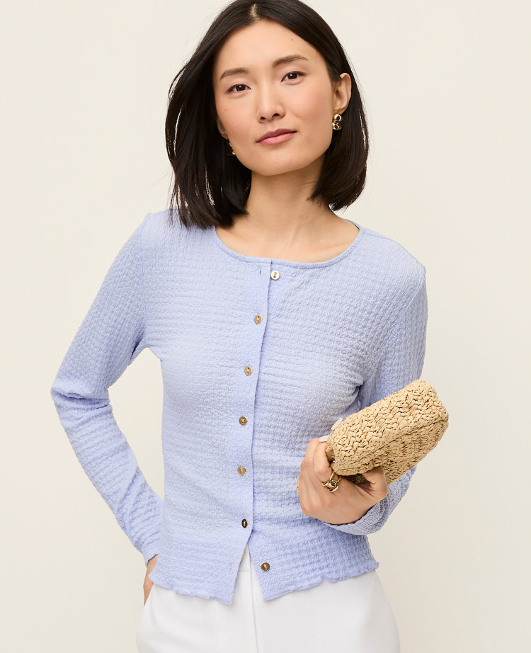 Petite Lettuce Trim Button Top