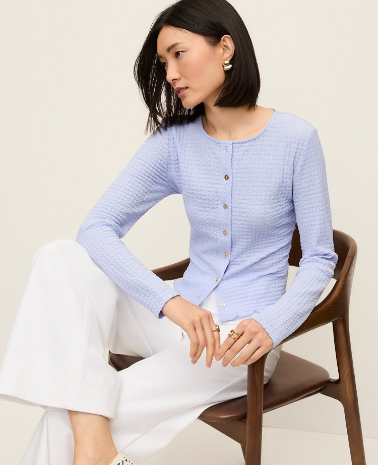 Petite Lettuce Trim Button Top