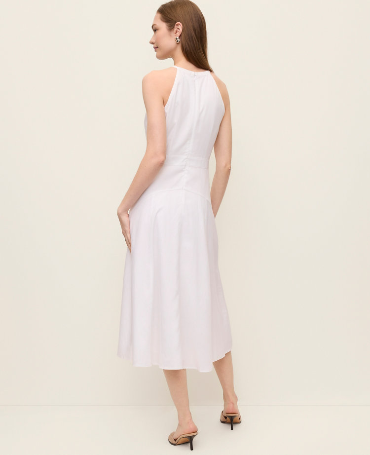 Petite Linen Blend Halter Flare Midi Dress