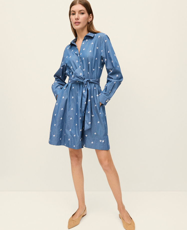 Petite Weekend Collection Embroidered Belted Dress
