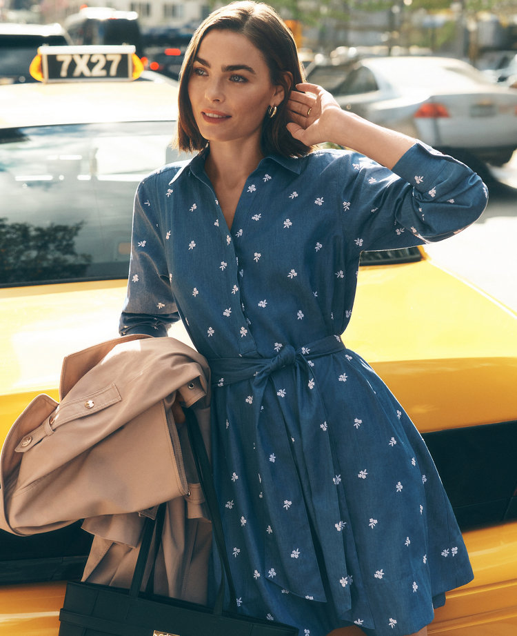 Petite Weekend Collection Embroidered Belted Dress