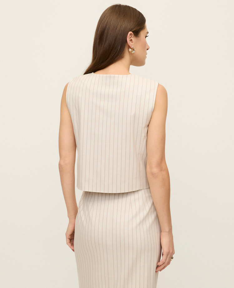 The Petite Crop Crew Neck Vest in Pinstripe