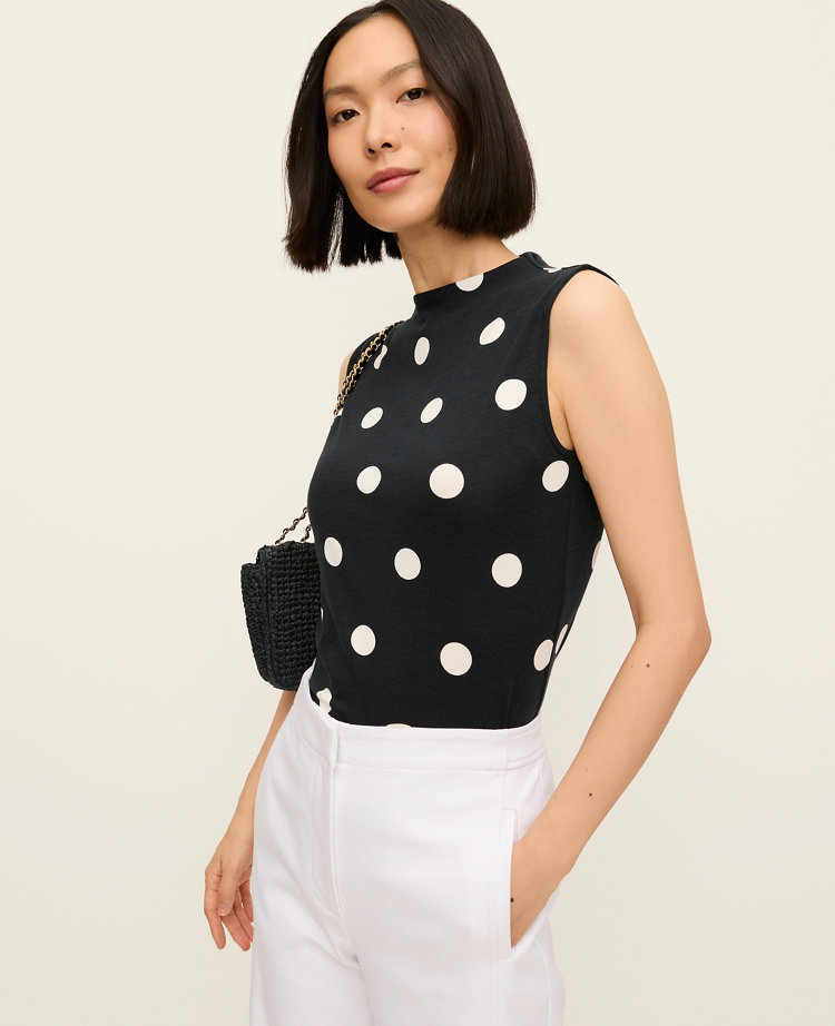 Petite Dotted Mock Neck Tank