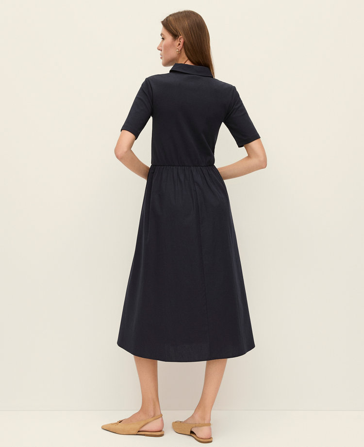 Petite Weekend Collection Collared Mixed Media Midi Dress