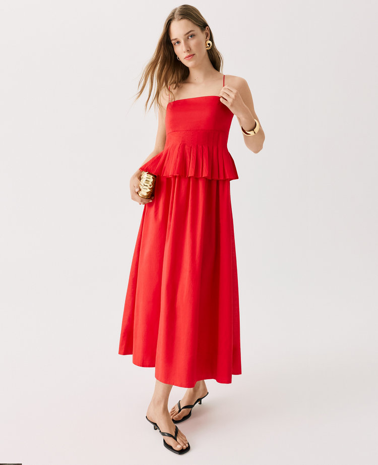 Pleated Peplum Midi Dress