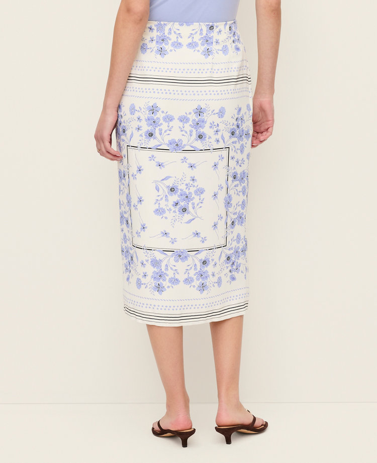 Ann Taylor Petite Floral Wrap Midi Skirt Blue Hydrangea Women's