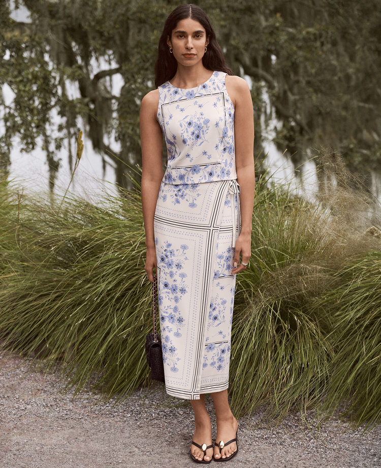 Petite Floral Wrap Midi Skirt