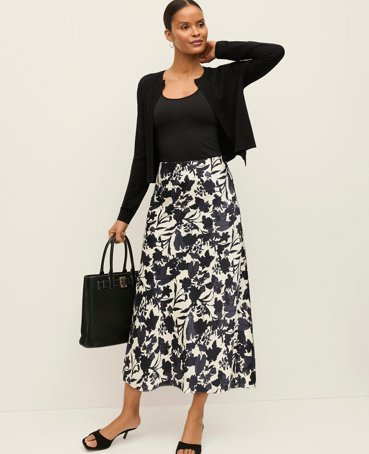 Petite Floral Satin Midi Slip Skirt