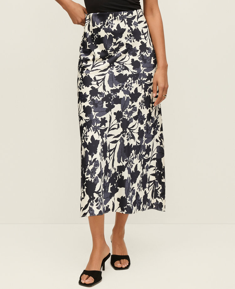 Petite Floral Satin Midi Slip Skirt