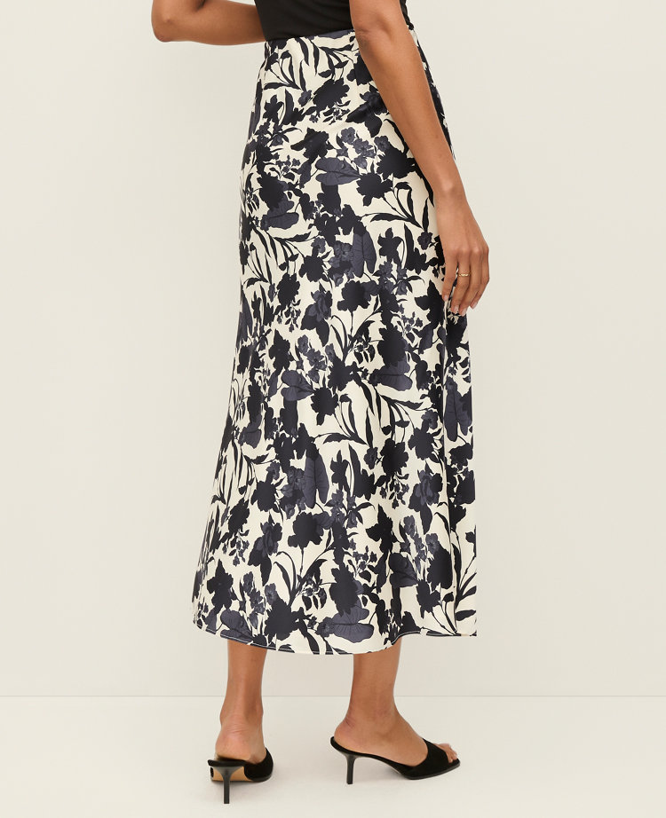 Petite Floral Satin Midi Slip Skirt