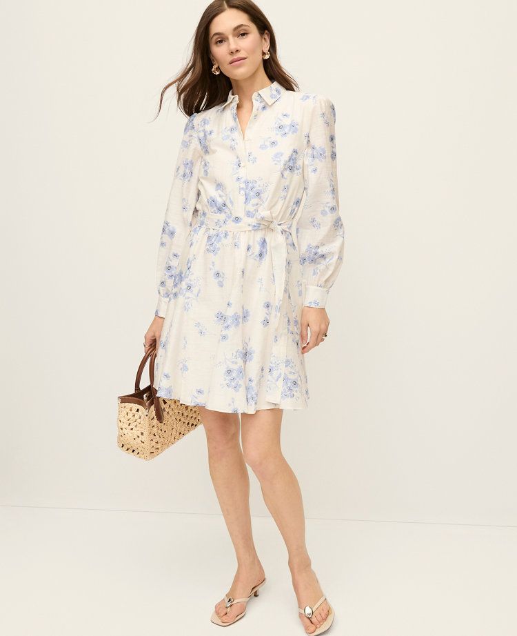 Petite Floral Collared Flare Shirtdress