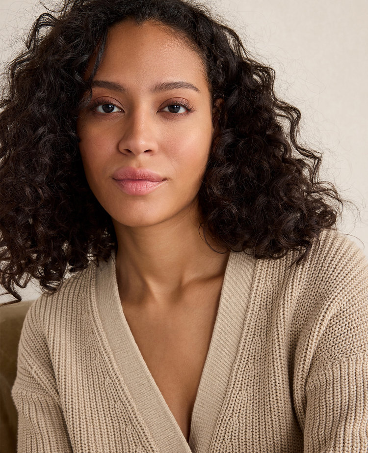 Ann Taylor Haven Well Within Organic Cotton Shaker Stitch Heathered Cardigan Worn taupe Women's