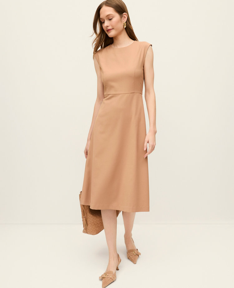 The Petite Crew Neck Flare Midi Dress
