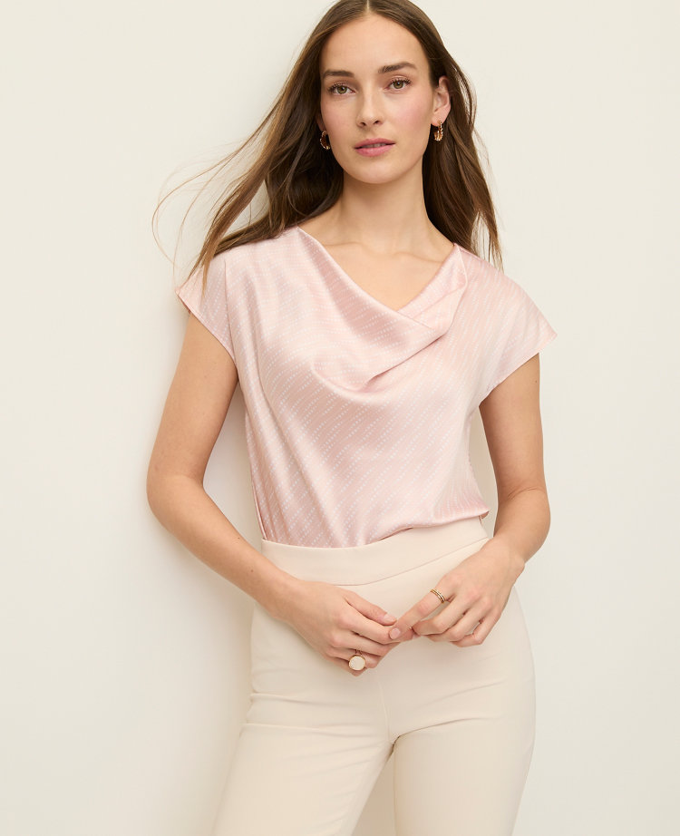 Petite Geo Satin Cowl Neck Top