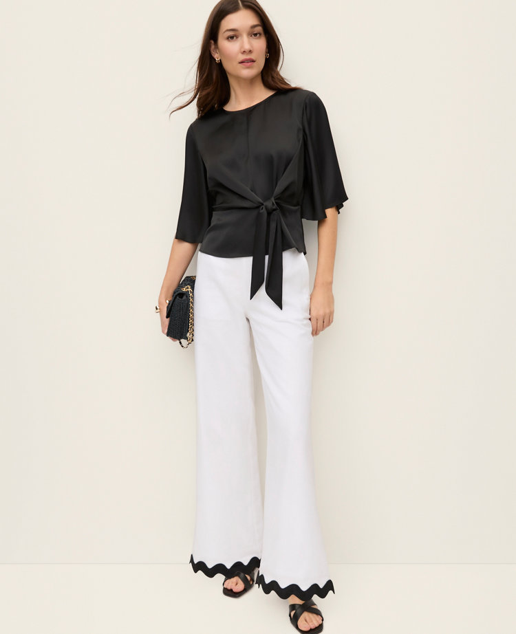 Ann Taylor Petite Satin Tie Waist Blouse Women's