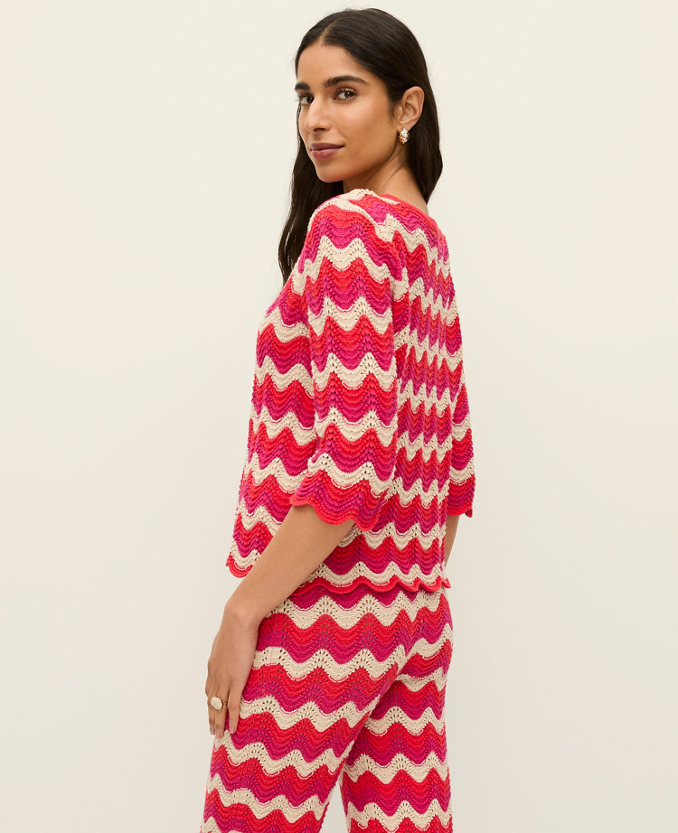 Petite Striped Crochet Sweater