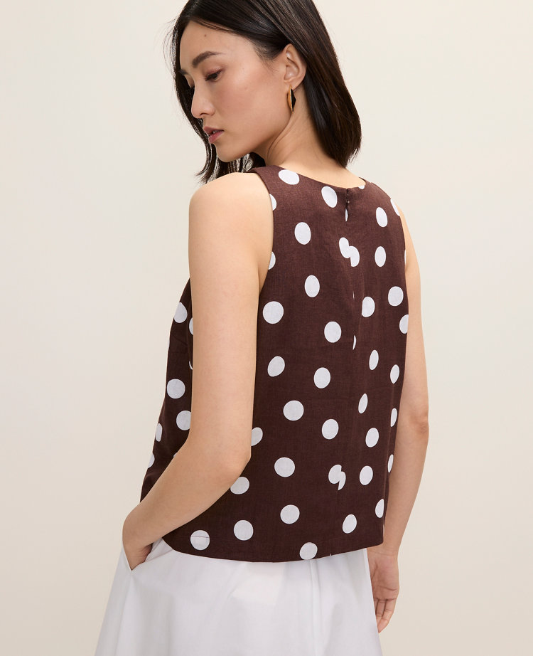 Polka Dot Linen Blend Halter Tank Top