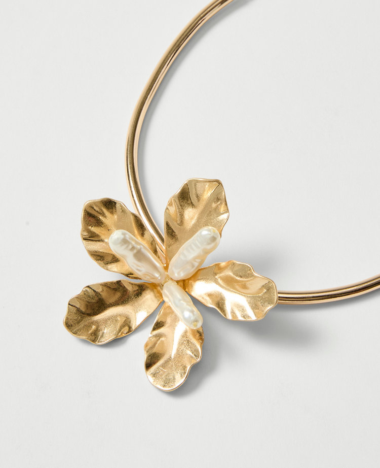Ann Taylor Flower Statement Cuff Necklace Goldtone Women's