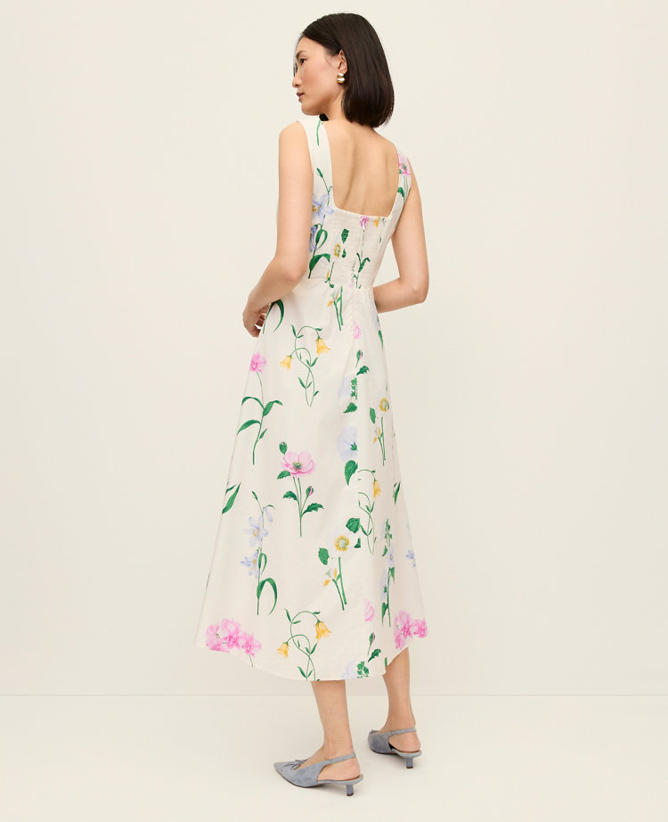 Ann Taylor Petite Floral Flare Midi Dress Winter White Women's