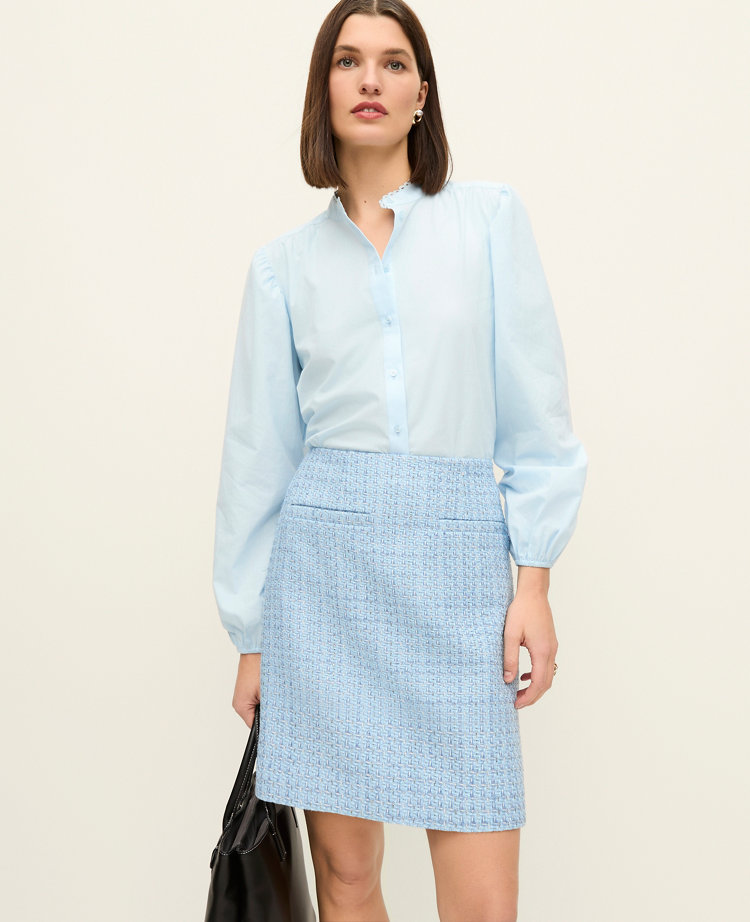 Ann Taylor Petite Tweed A-Line Skirt Light Blue Multi Women's