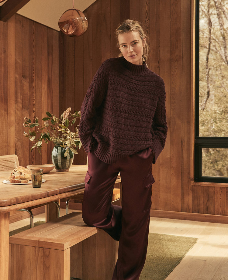 Haven Well Within Organic Cotton Horizontal Cable Funnel Neck Sweater