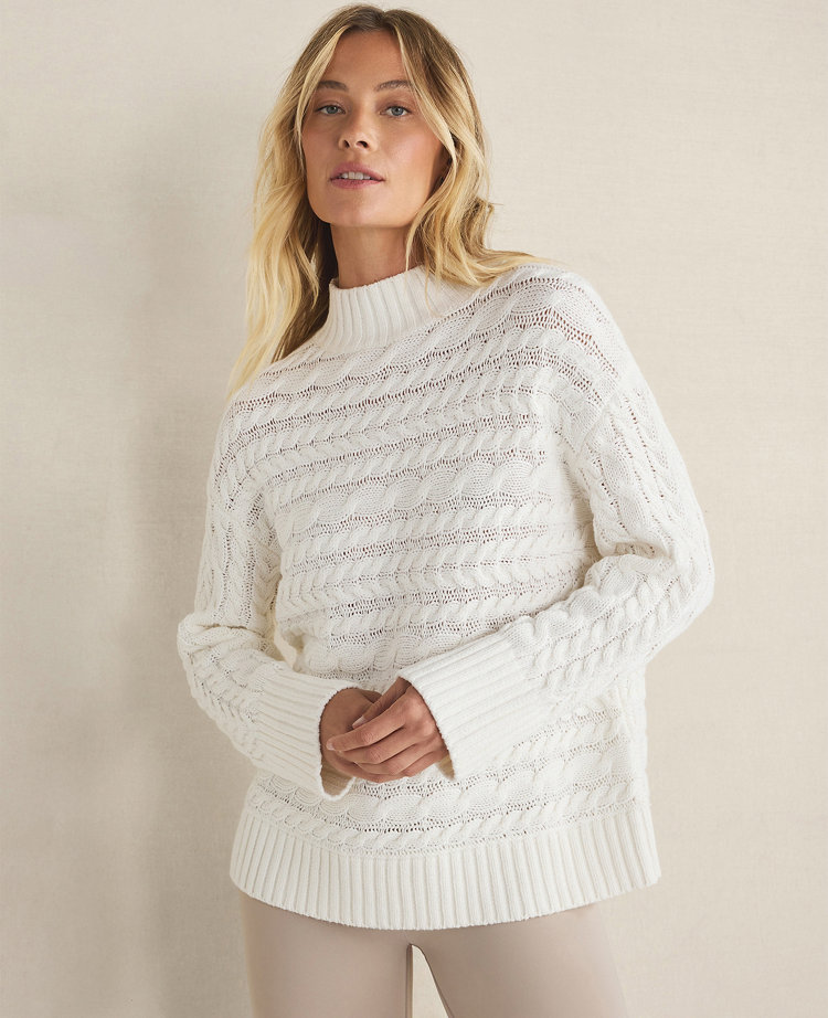 Haven Well Within Organic Cotton Horizontal Cable Funnel Neck Sweater