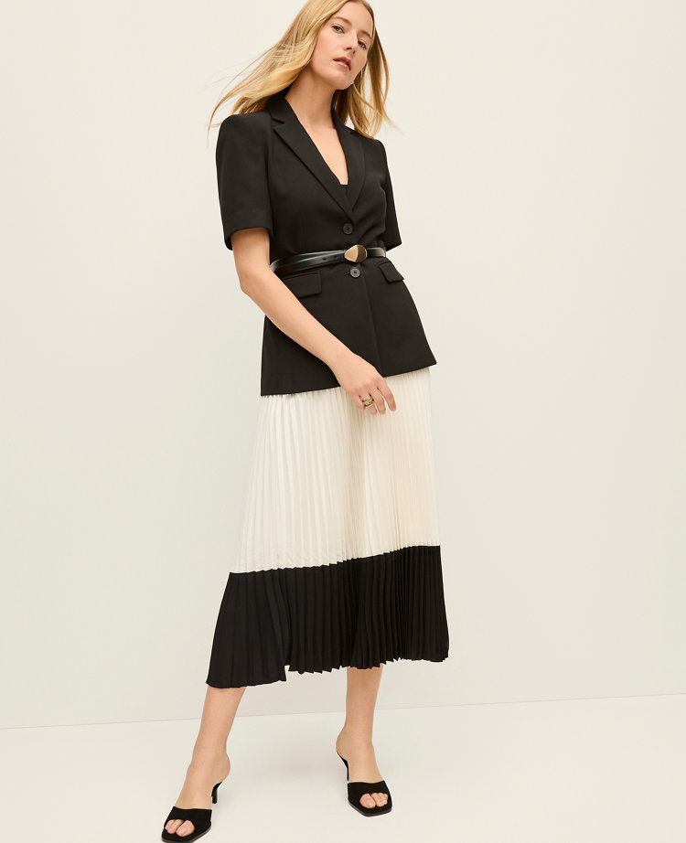Petite Colorblock Pleated Midi Skirt