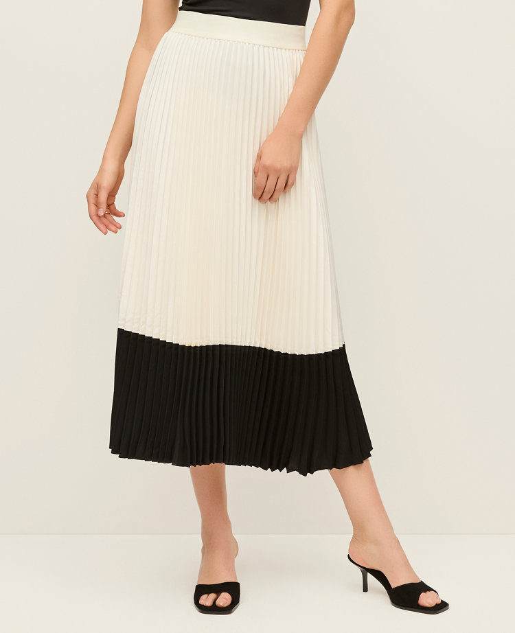 Petite Colorblock Pleated Midi Skirt