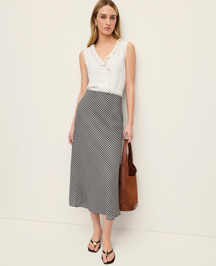 Gingham Bias Midi Slip Skirt