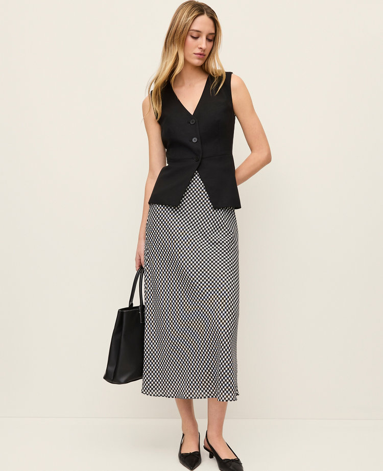 Gingham Bias Midi Slip Skirt