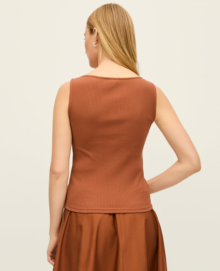 Petite Ribbed Sleeveless Button Top