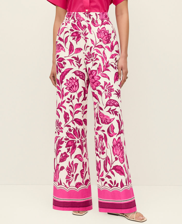The Floral Pull On Wide-Leg Pant in Linen